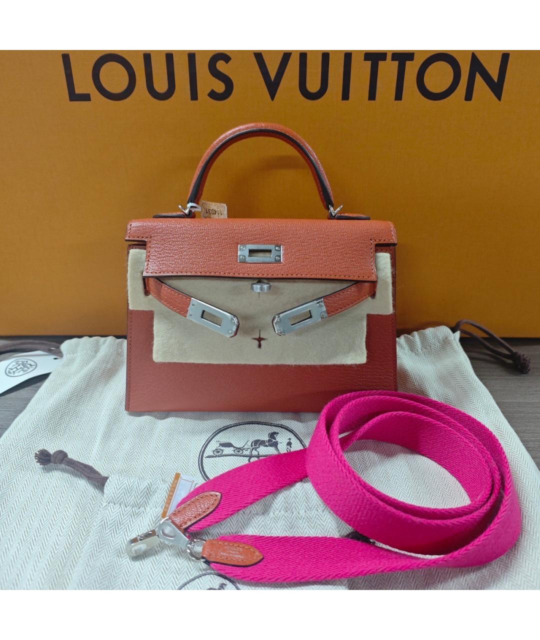 HERMES Желтая кожаная сумка с короткими ручками, фото 9