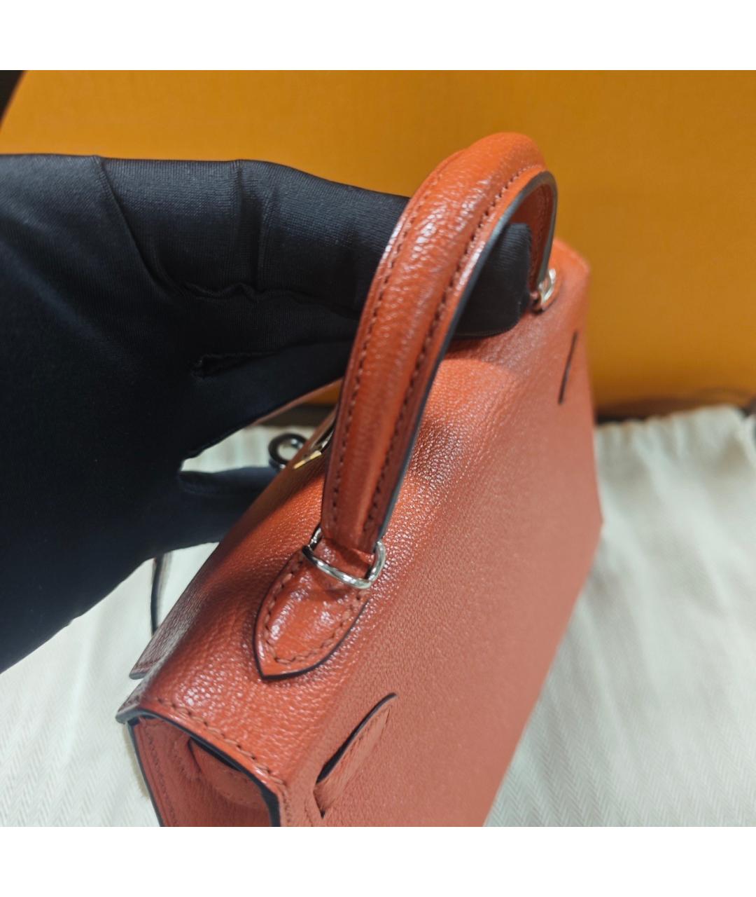 HERMES Желтая кожаная сумка с короткими ручками, фото 3