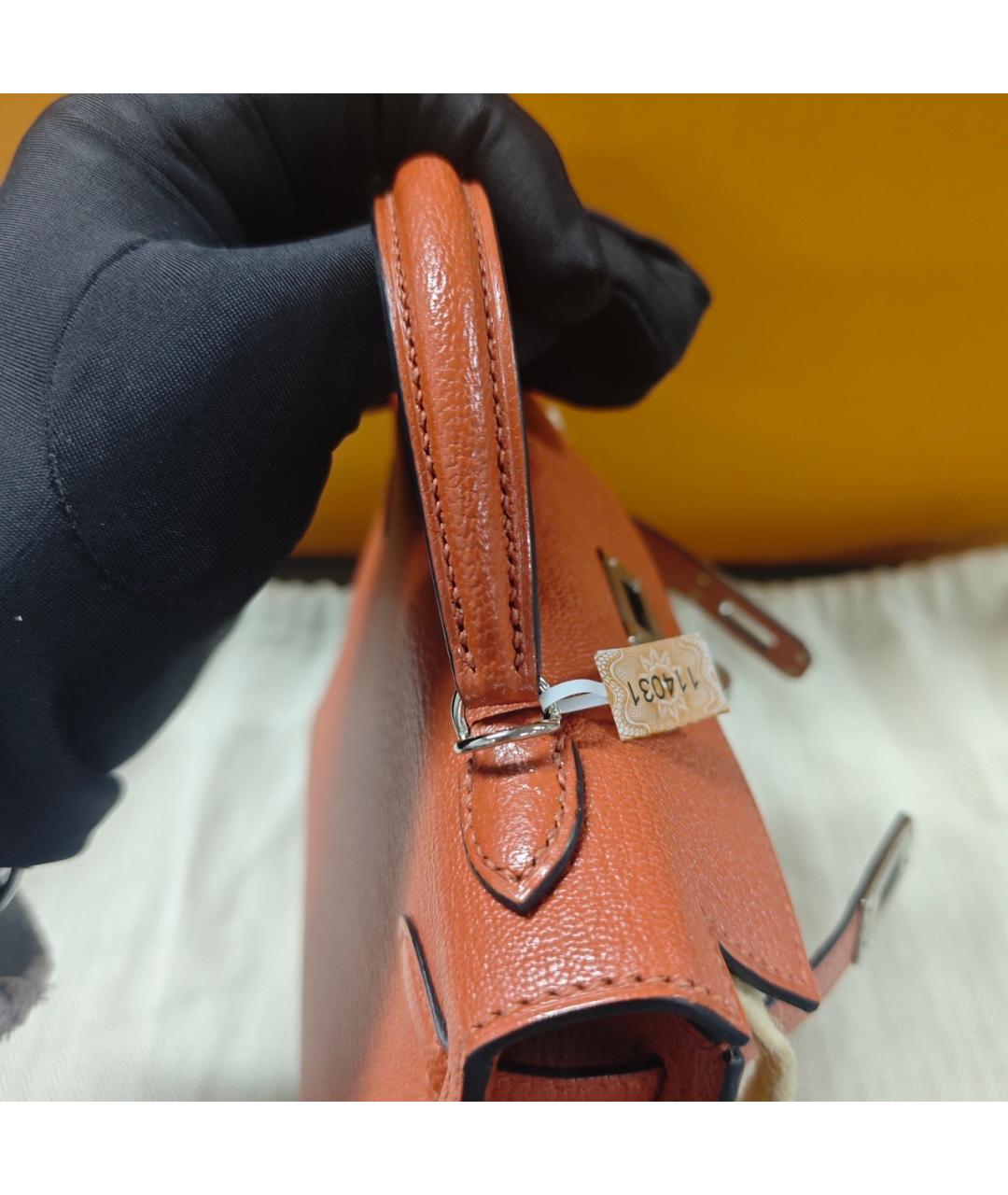 HERMES Желтая кожаная сумка с короткими ручками, фото 4