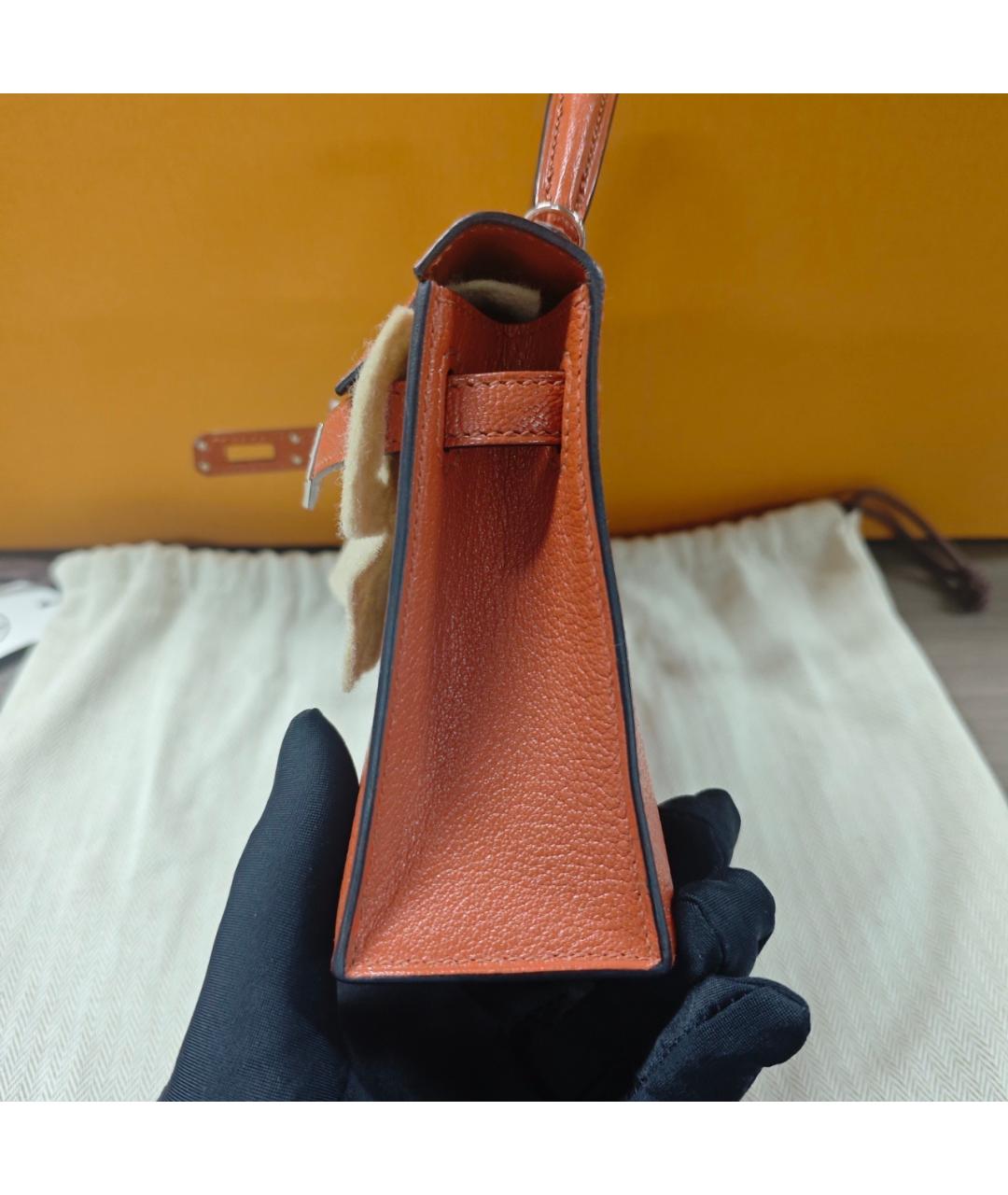 HERMES Желтая кожаная сумка с короткими ручками, фото 6