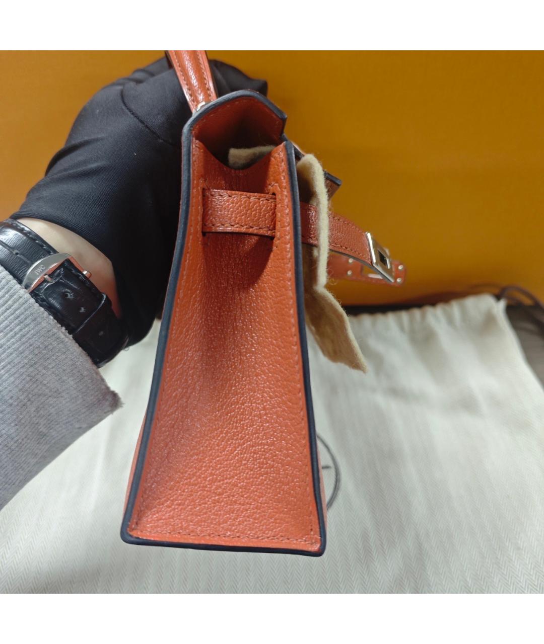 HERMES Желтая кожаная сумка с короткими ручками, фото 7