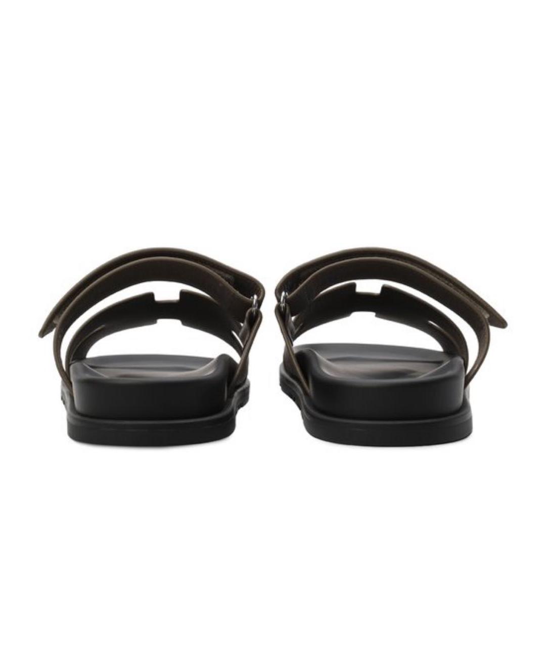 HERMES Серые кожаные шлепанцы, фото 3