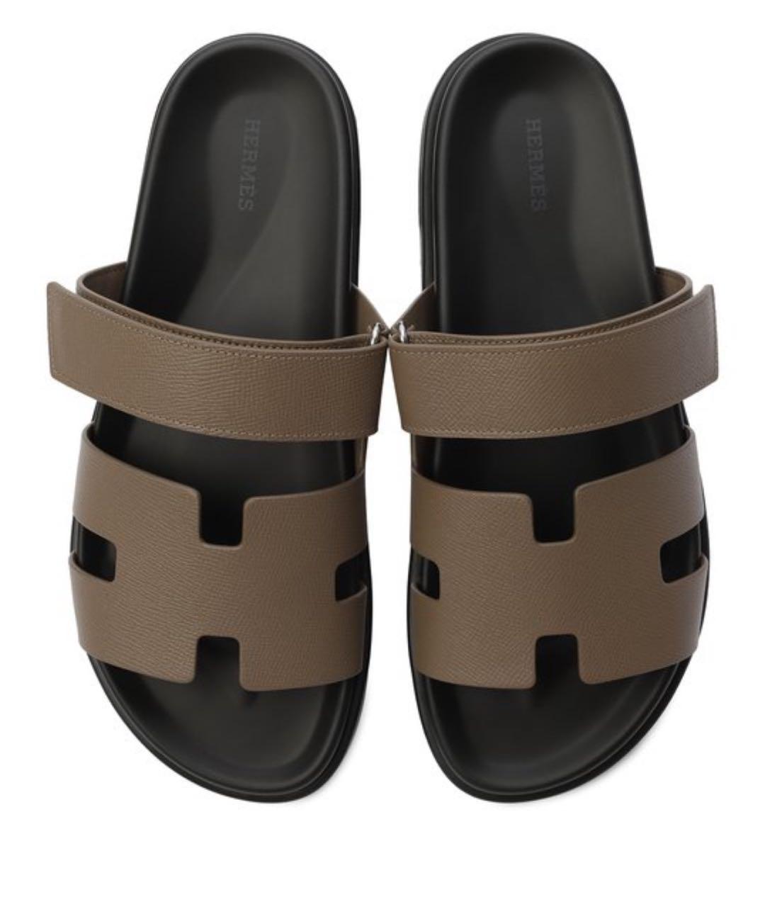 HERMES Серые кожаные шлепанцы, фото 2