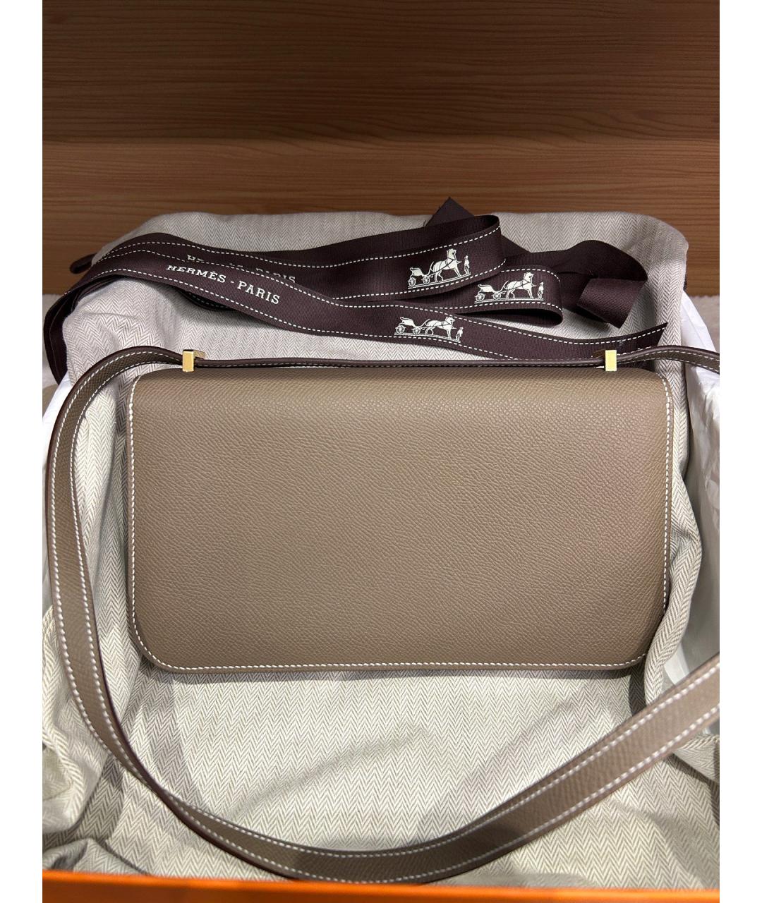HERMES Серая кожаная сумка через плечо, фото 6
