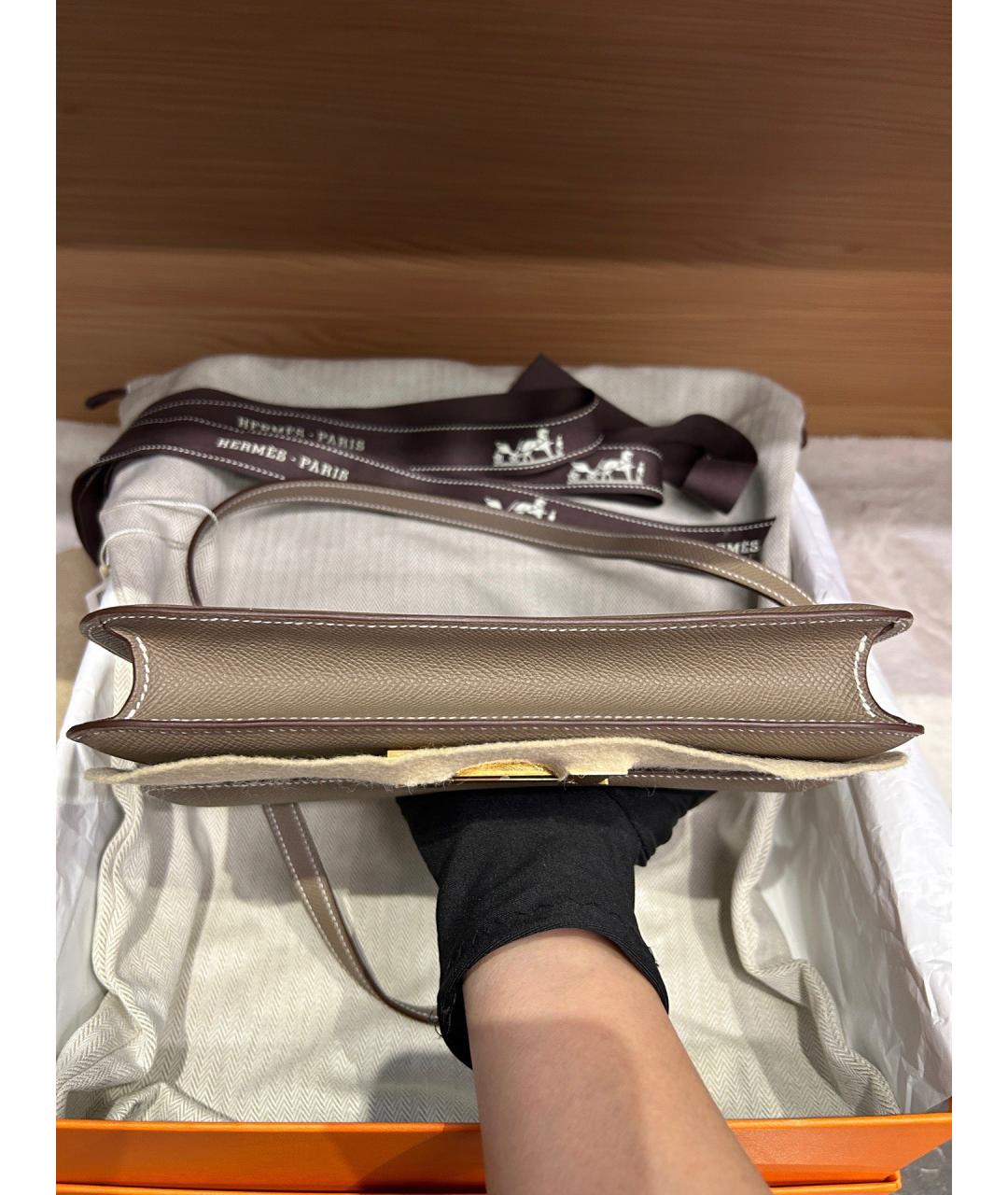 HERMES Серая кожаная сумка через плечо, фото 5