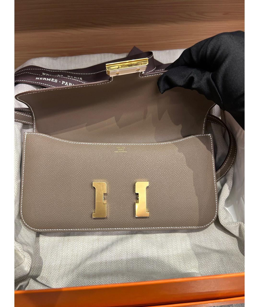 HERMES Серая кожаная сумка через плечо, фото 7