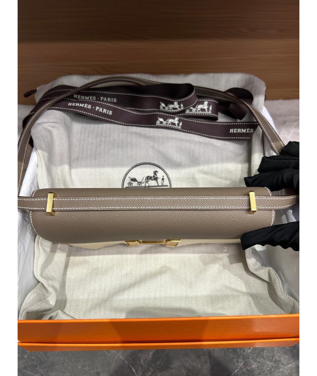 HERMES Серая кожаная сумка через плечо, фото 3