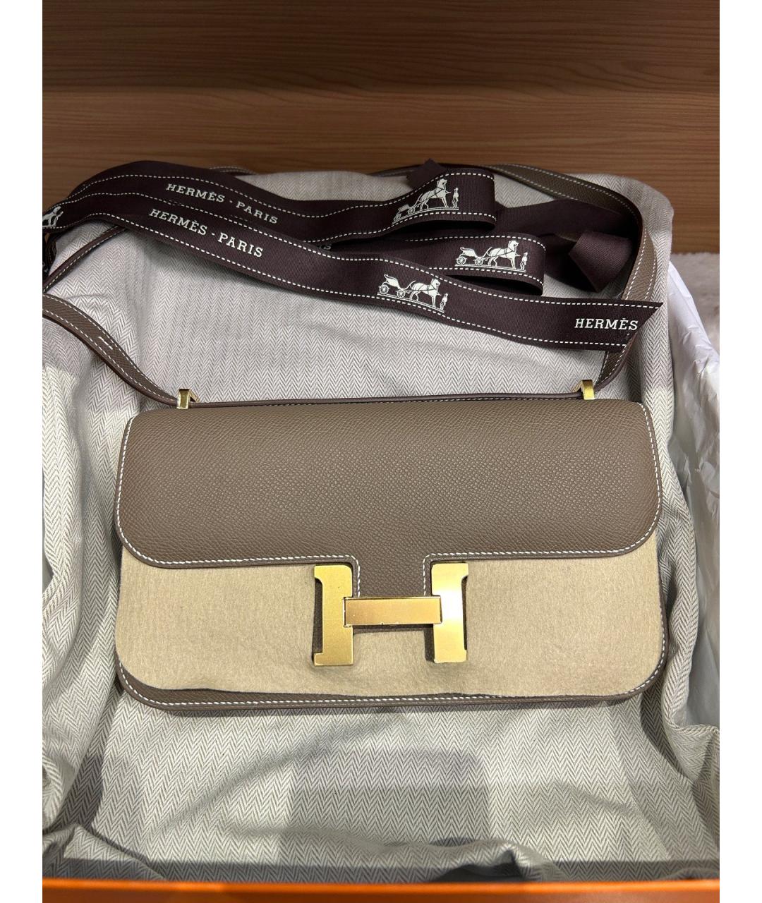 HERMES Серая кожаная сумка через плечо, фото 10