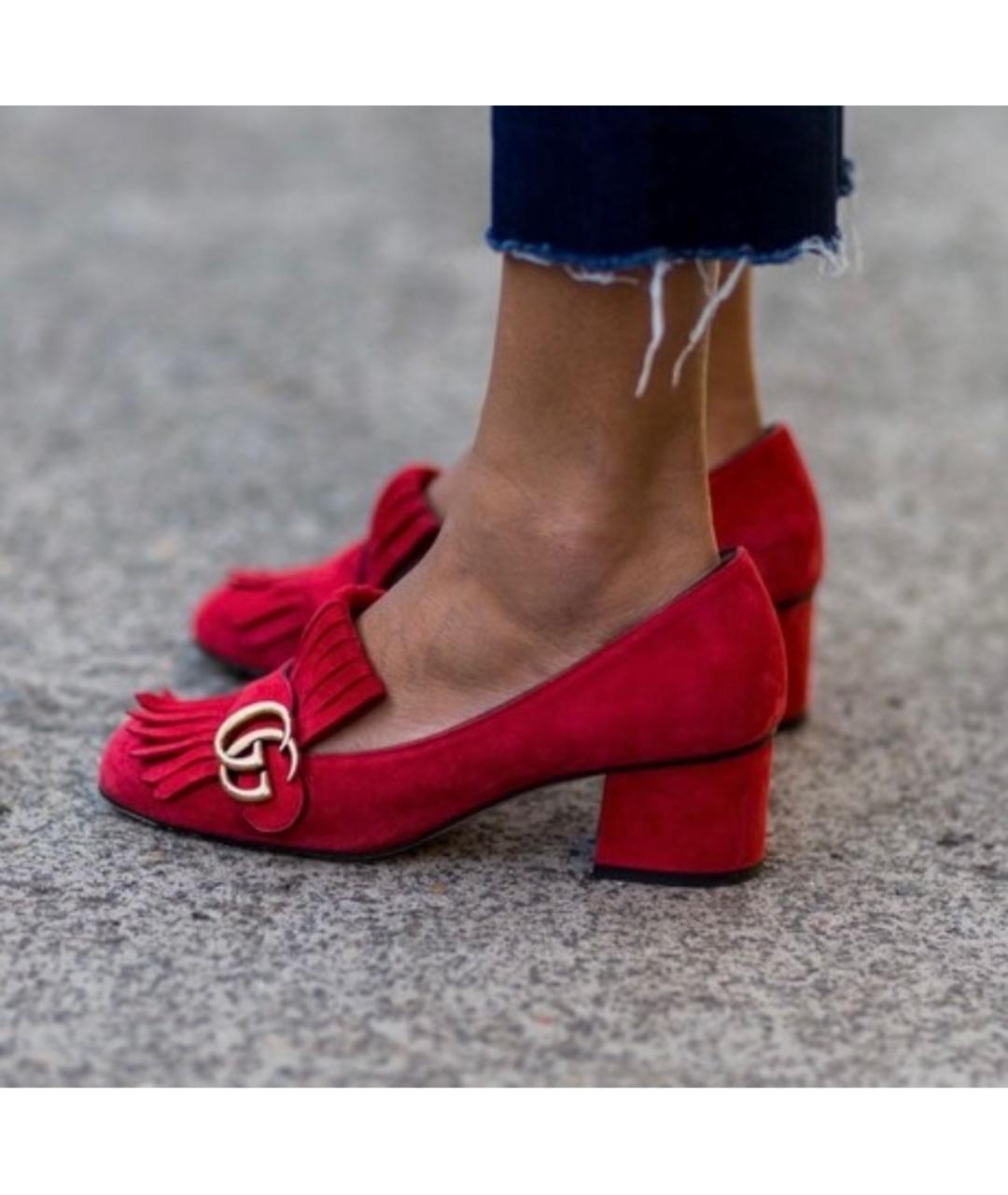 GUCCI Красные замшевые туфли, фото 5