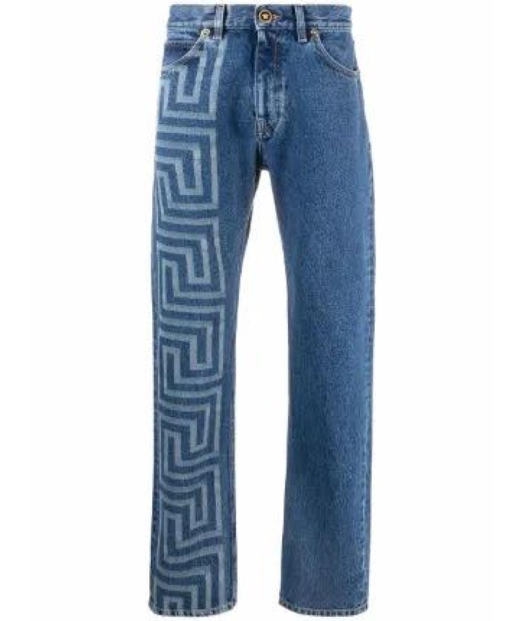 VERSACE Голубые хлопко-полиэстеровые прямые джинсы, фото 7