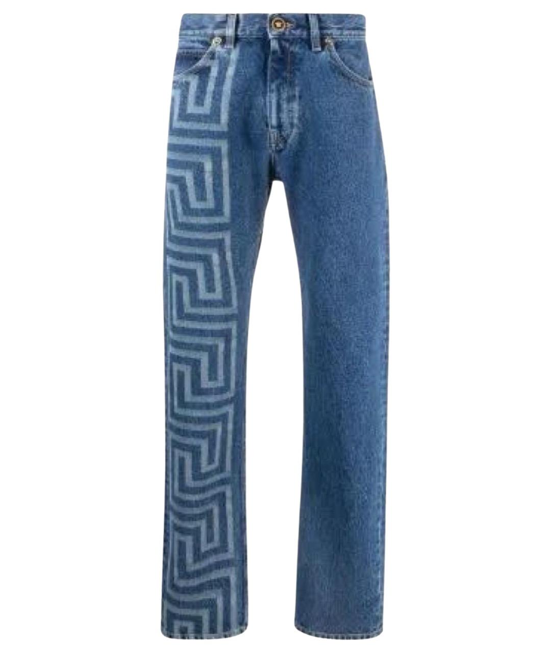 VERSACE Голубые хлопко-полиэстеровые прямые джинсы, фото 1