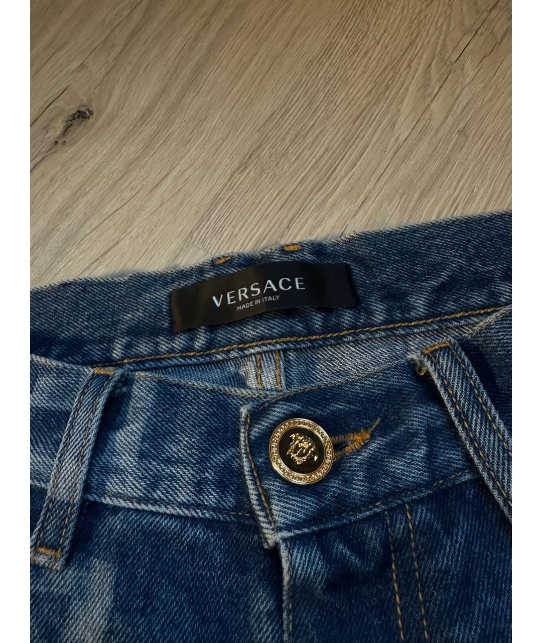 VERSACE Голубые хлопко-полиэстеровые прямые джинсы, фото 3