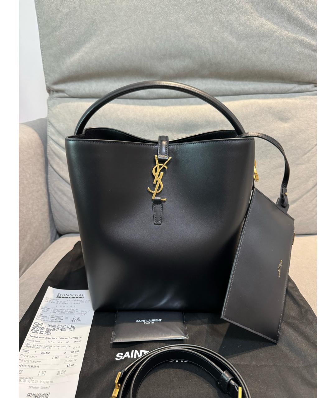 SAINT LAURENT Черная кожаная сумка с короткими ручками, фото 10