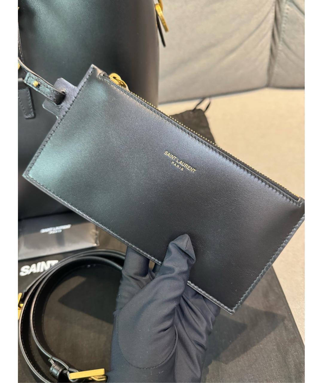 SAINT LAURENT Черная кожаная сумка с короткими ручками, фото 7