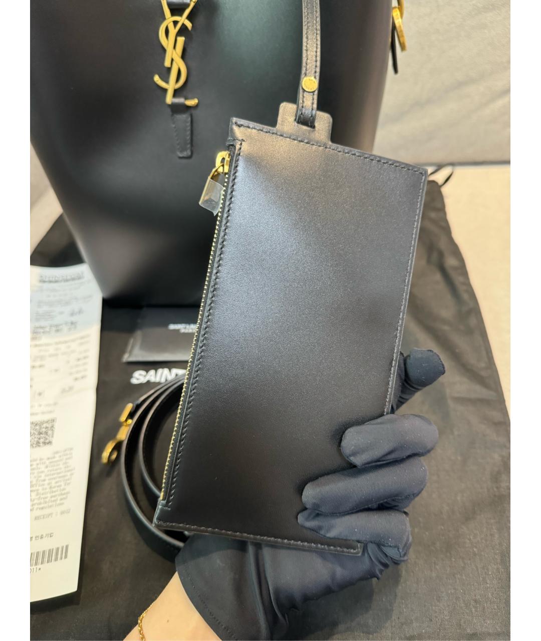 SAINT LAURENT Черная кожаная сумка с короткими ручками, фото 5