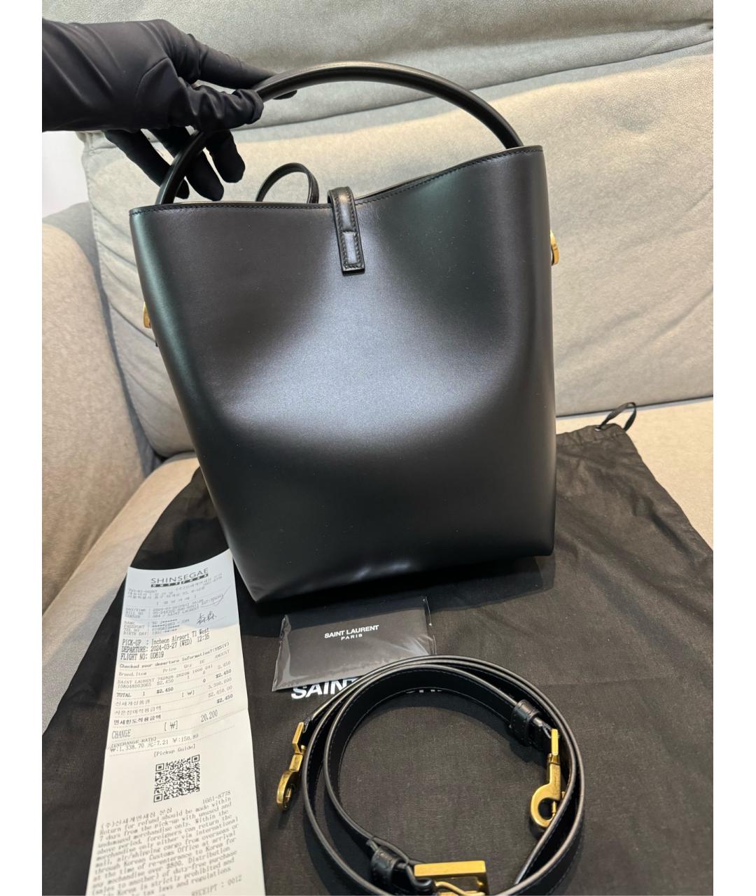 SAINT LAURENT Черная кожаная сумка с короткими ручками, фото 9