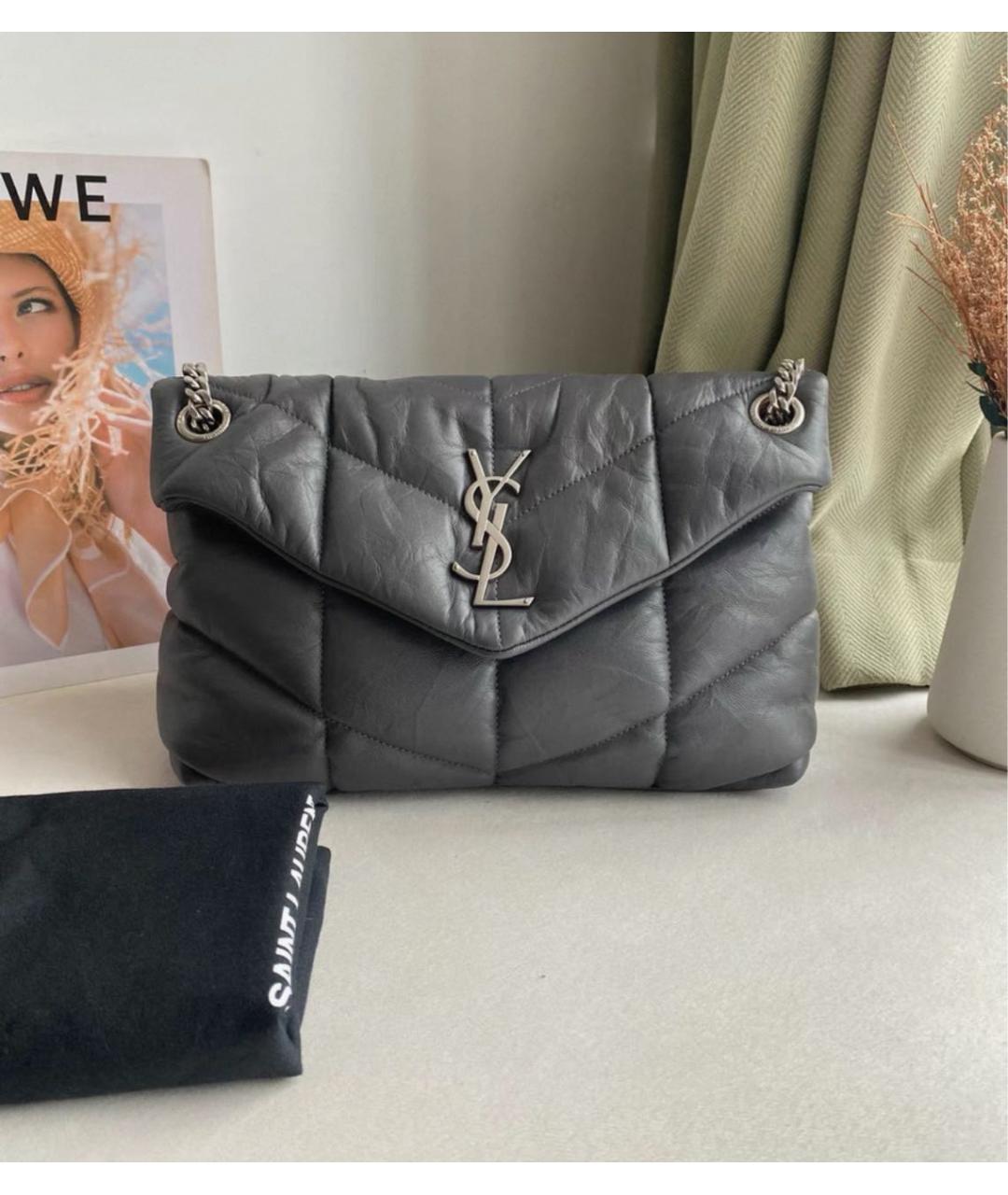 SAINT LAURENT Серая кожаная сумка через плечо, фото 2