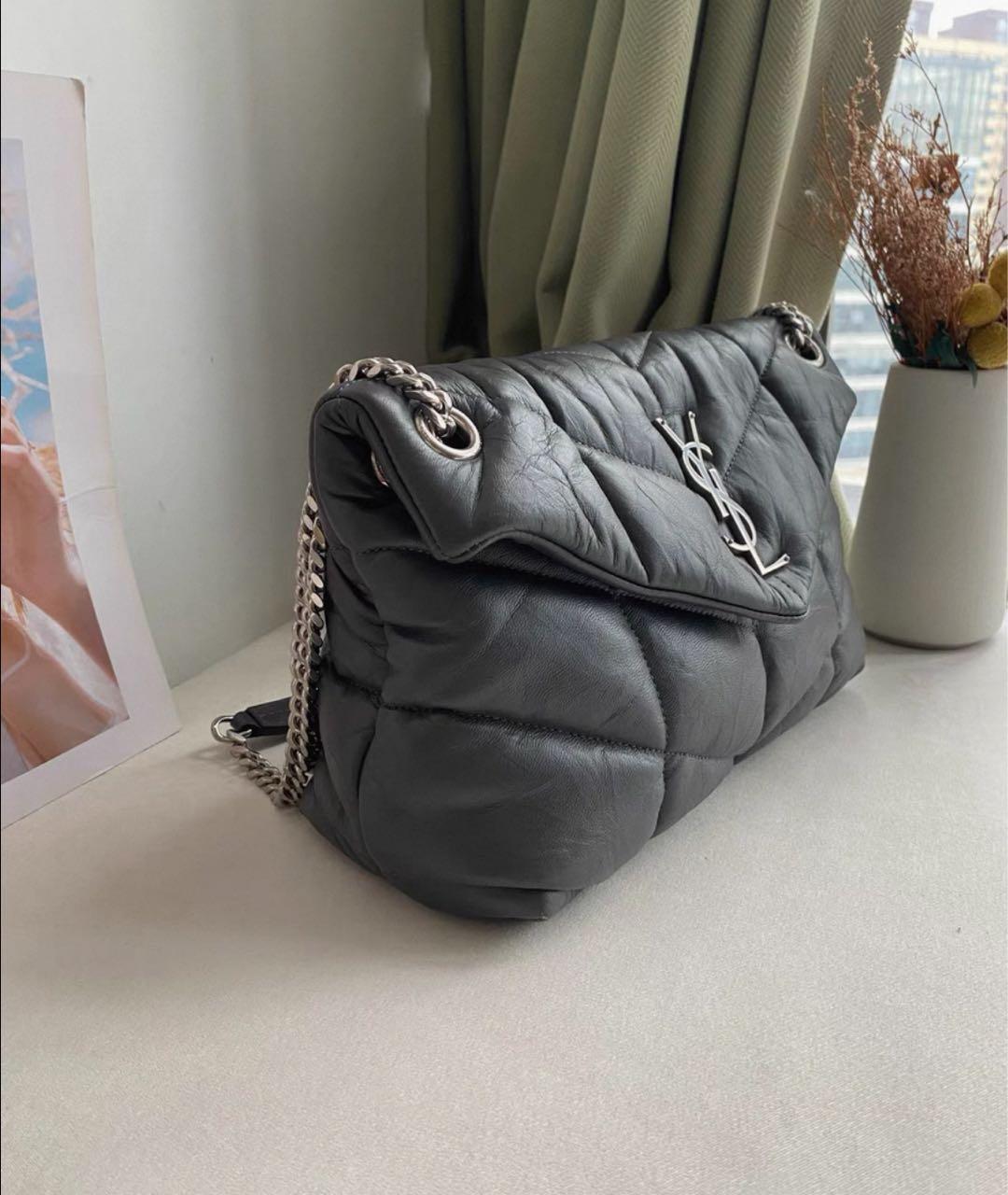 SAINT LAURENT Серая кожаная сумка через плечо, фото 3