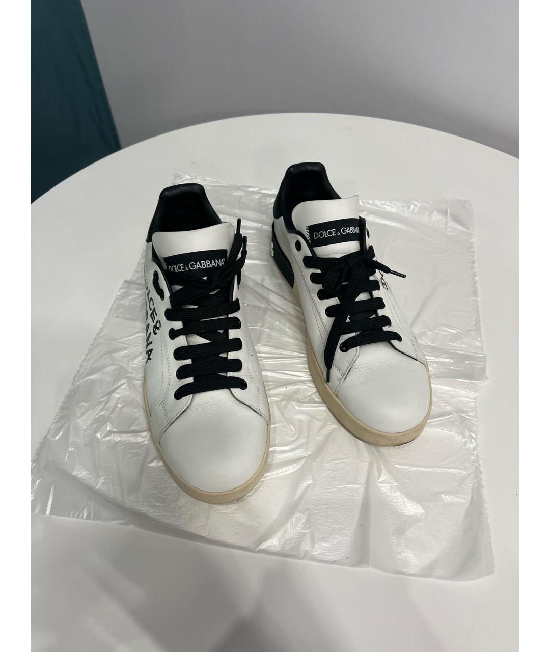 DOLCE&GABBANA Белые кожаные кеды, фото 2