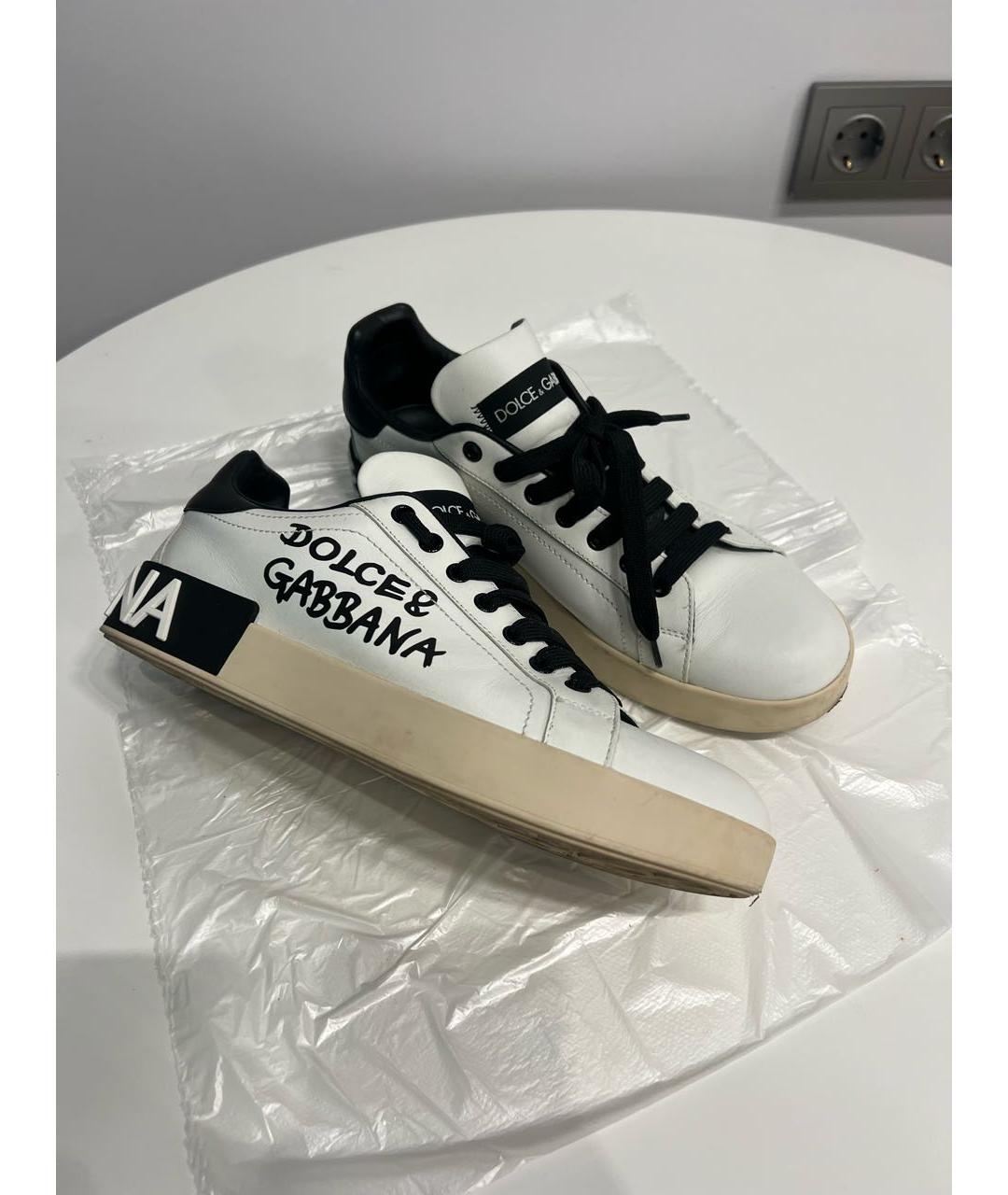 DOLCE&GABBANA Белые кожаные кеды, фото 5