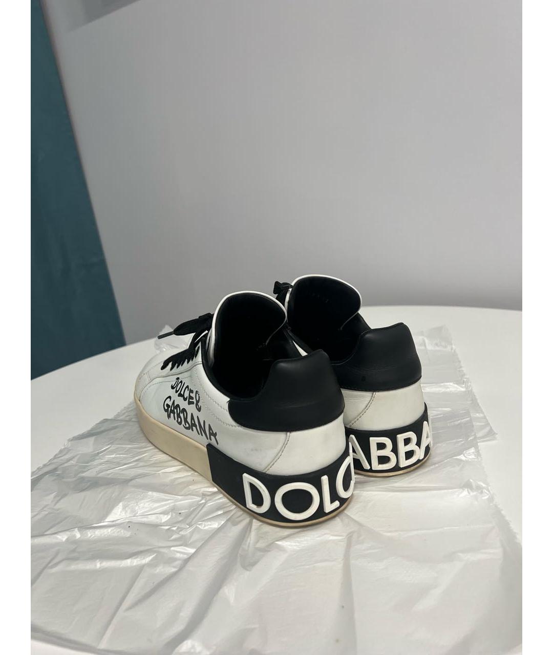 DOLCE&GABBANA Белые кожаные кеды, фото 4