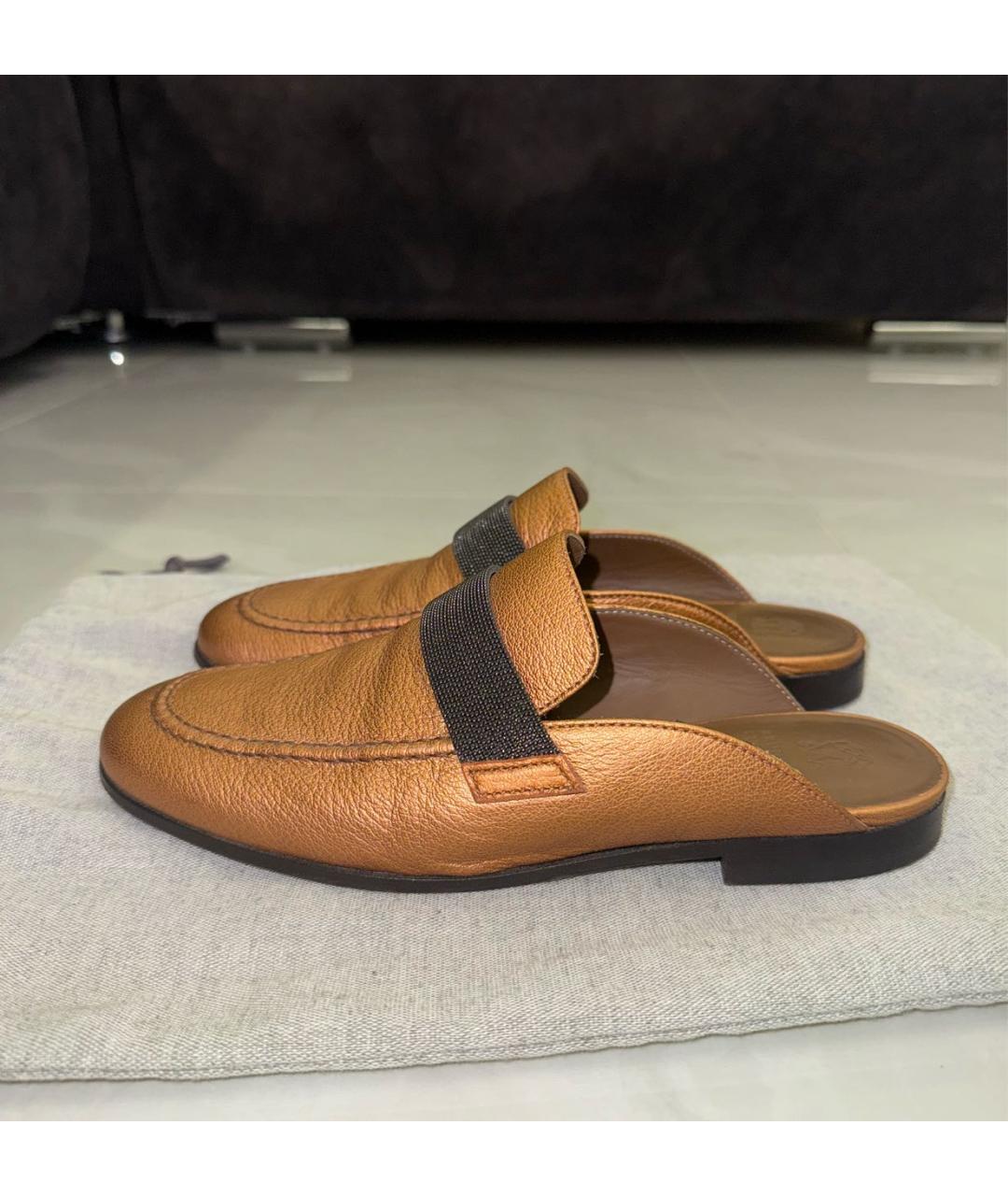 BRUNELLO CUCINELLI Оранжевое кожаные сабо, фото 7