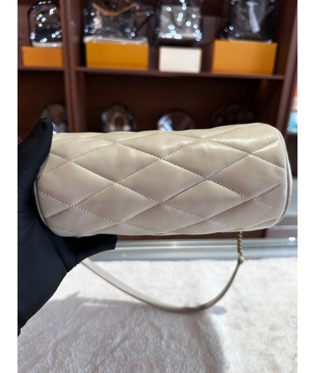 SAINT LAURENT Белая кожаная сумка через плечо, фото 5