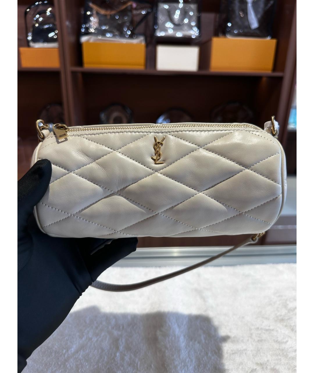SAINT LAURENT Белая кожаная сумка через плечо, фото 9