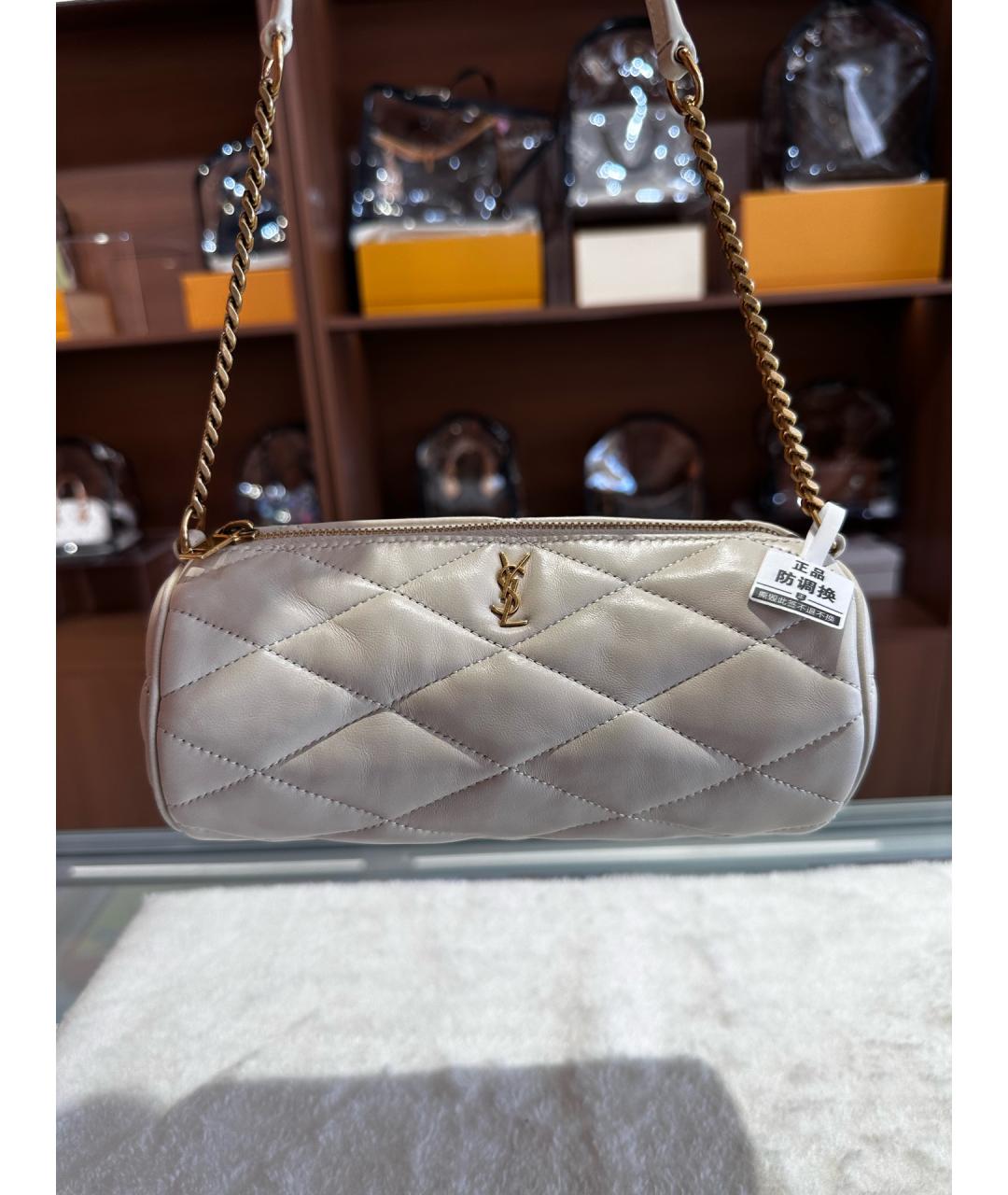 SAINT LAURENT Белая кожаная сумка через плечо, фото 6