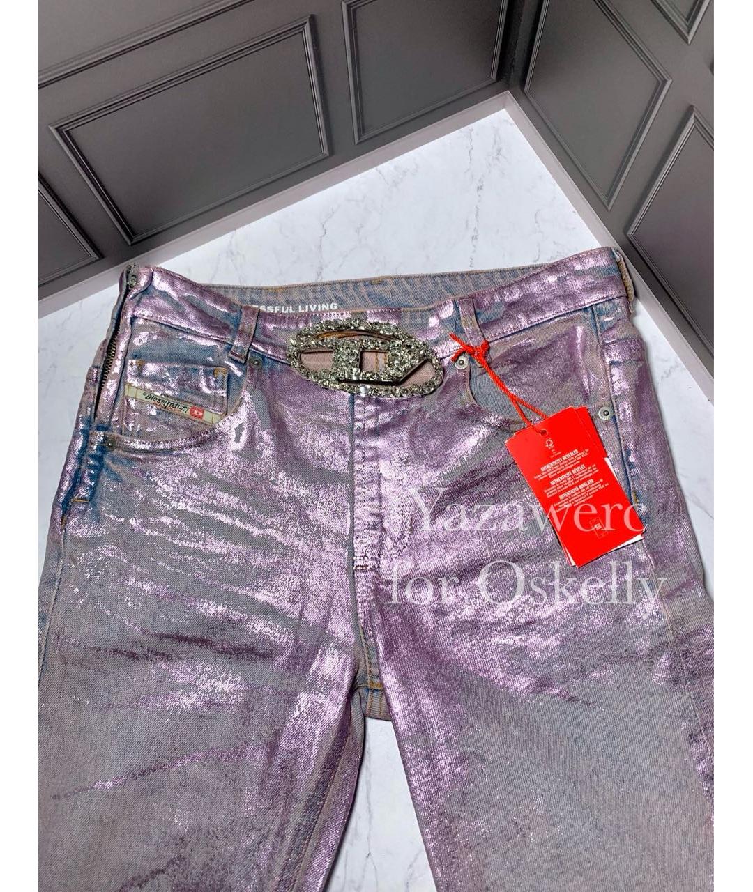 DIESEL Розовые хлопко-эластановые прямые джинсы, фото 3