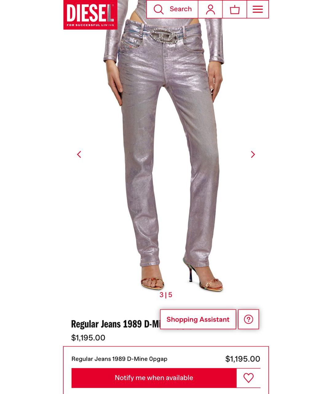 DIESEL Розовые хлопко-эластановые прямые джинсы, фото 7