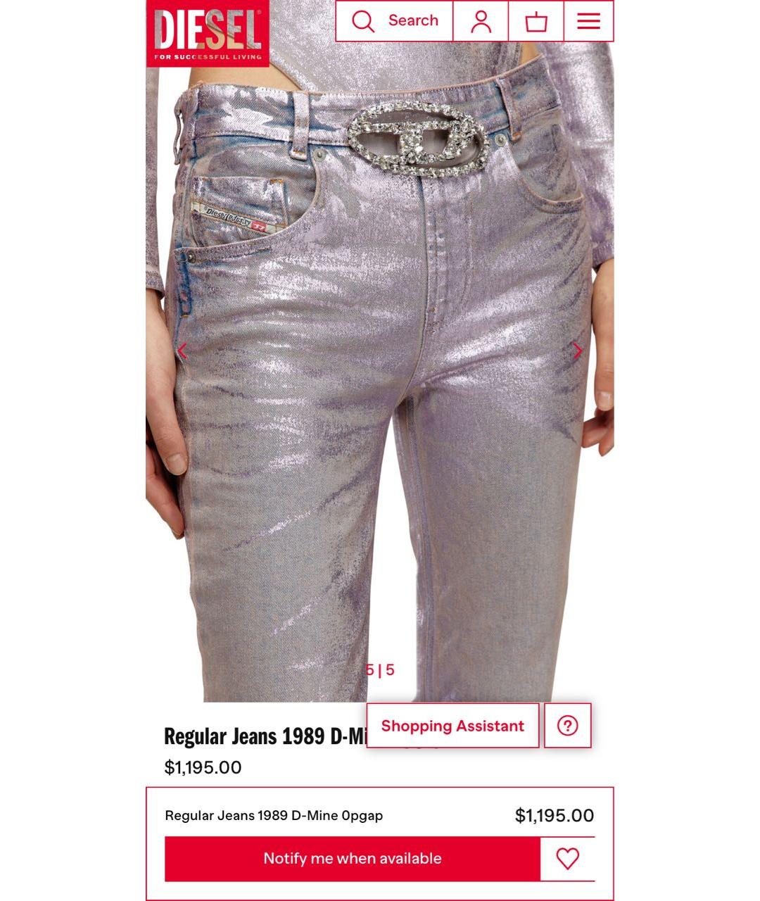 DIESEL Розовые хлопко-эластановые прямые джинсы, фото 2