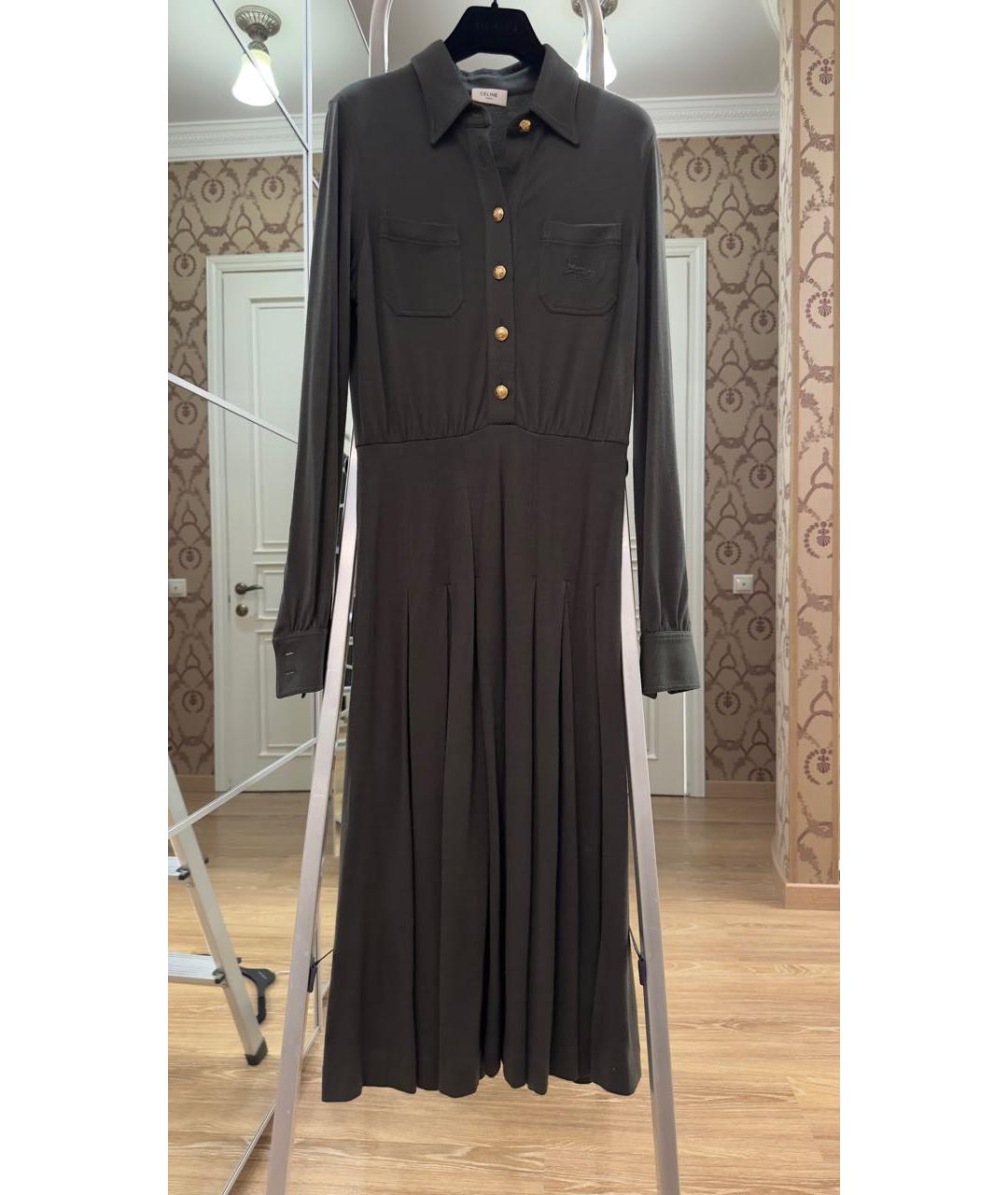 CELINE Хаки шерстяное повседневное платье, фото 9