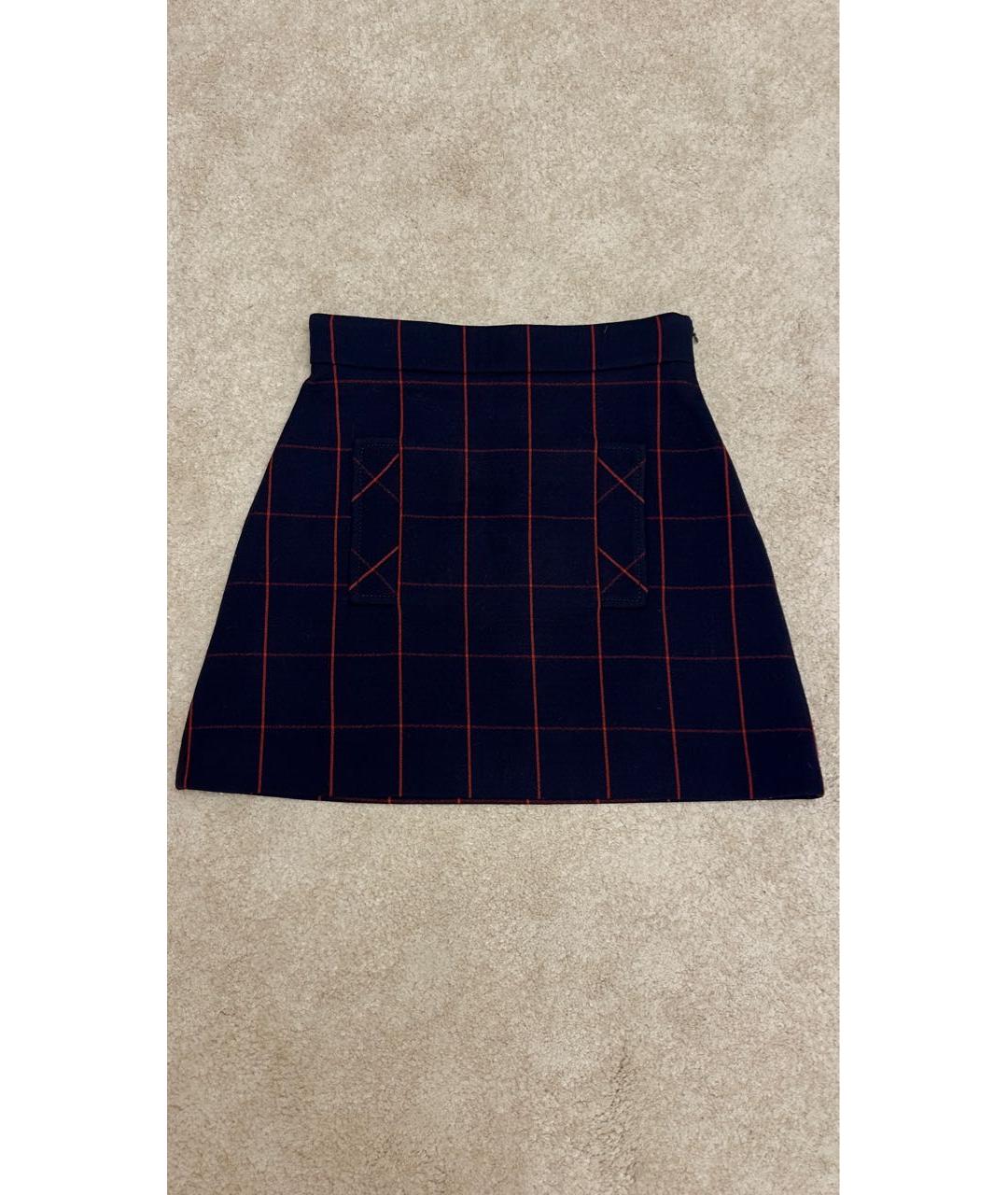 MIU MIU Темно-синяя шерстяная юбка мини, фото 2