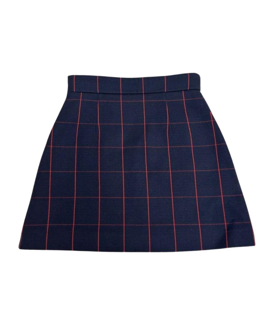 MIU MIU Темно-синяя шерстяная юбка мини, фото 1