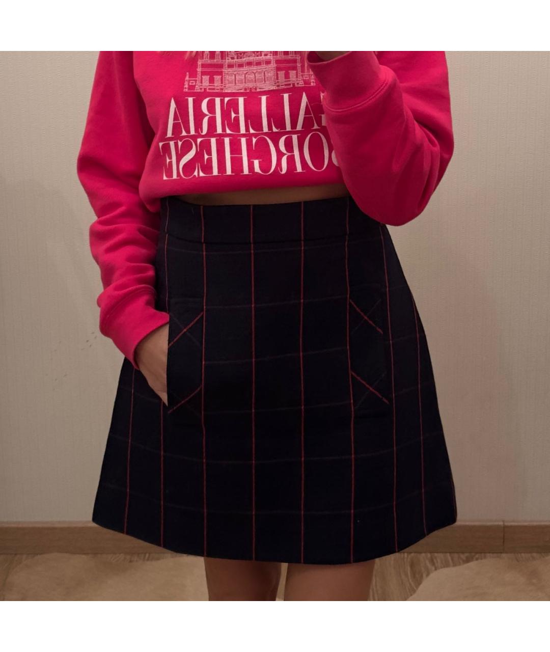 MIU MIU Темно-синяя шерстяная юбка мини, фото 5