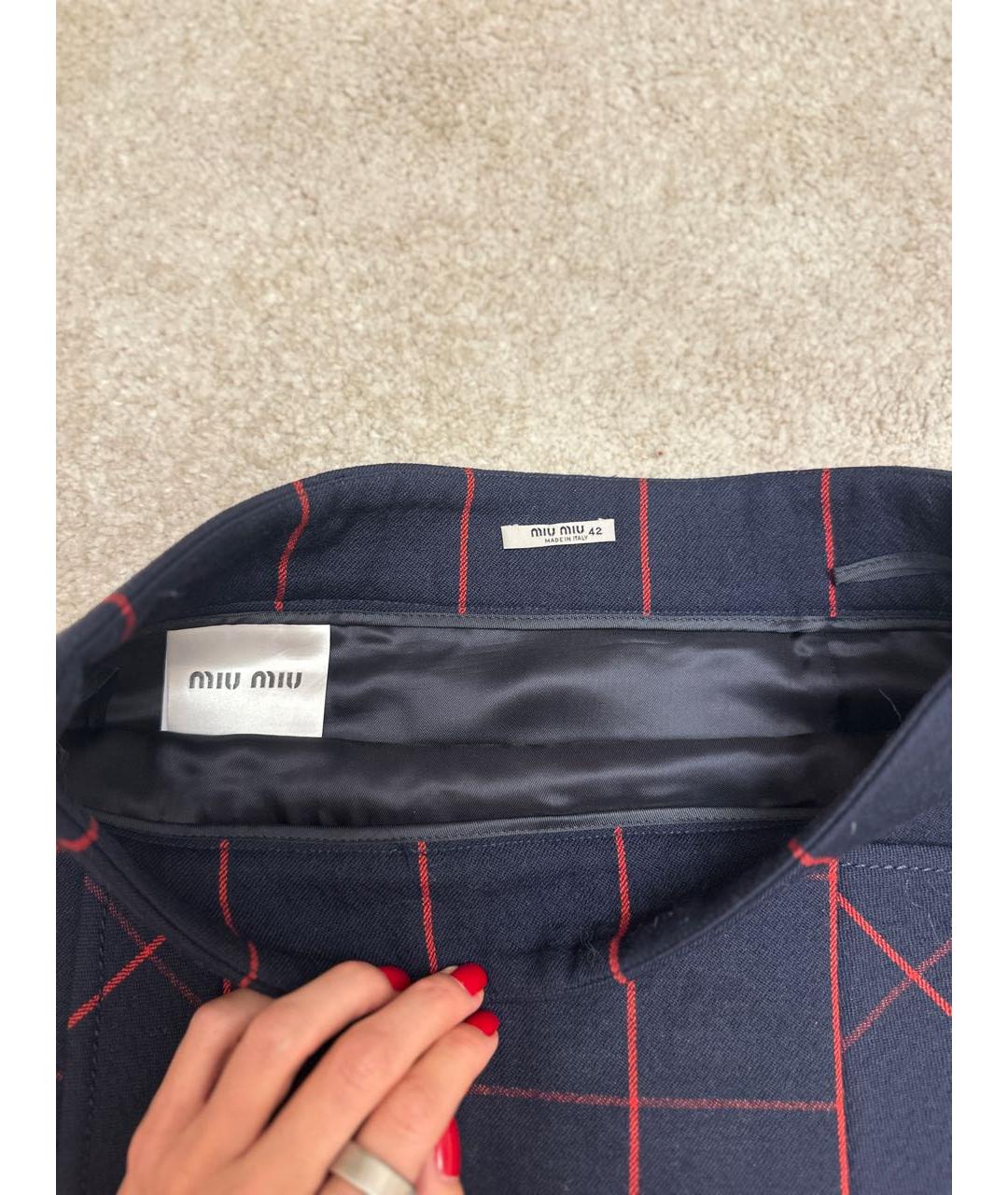 MIU MIU Темно-синяя шерстяная юбка мини, фото 4