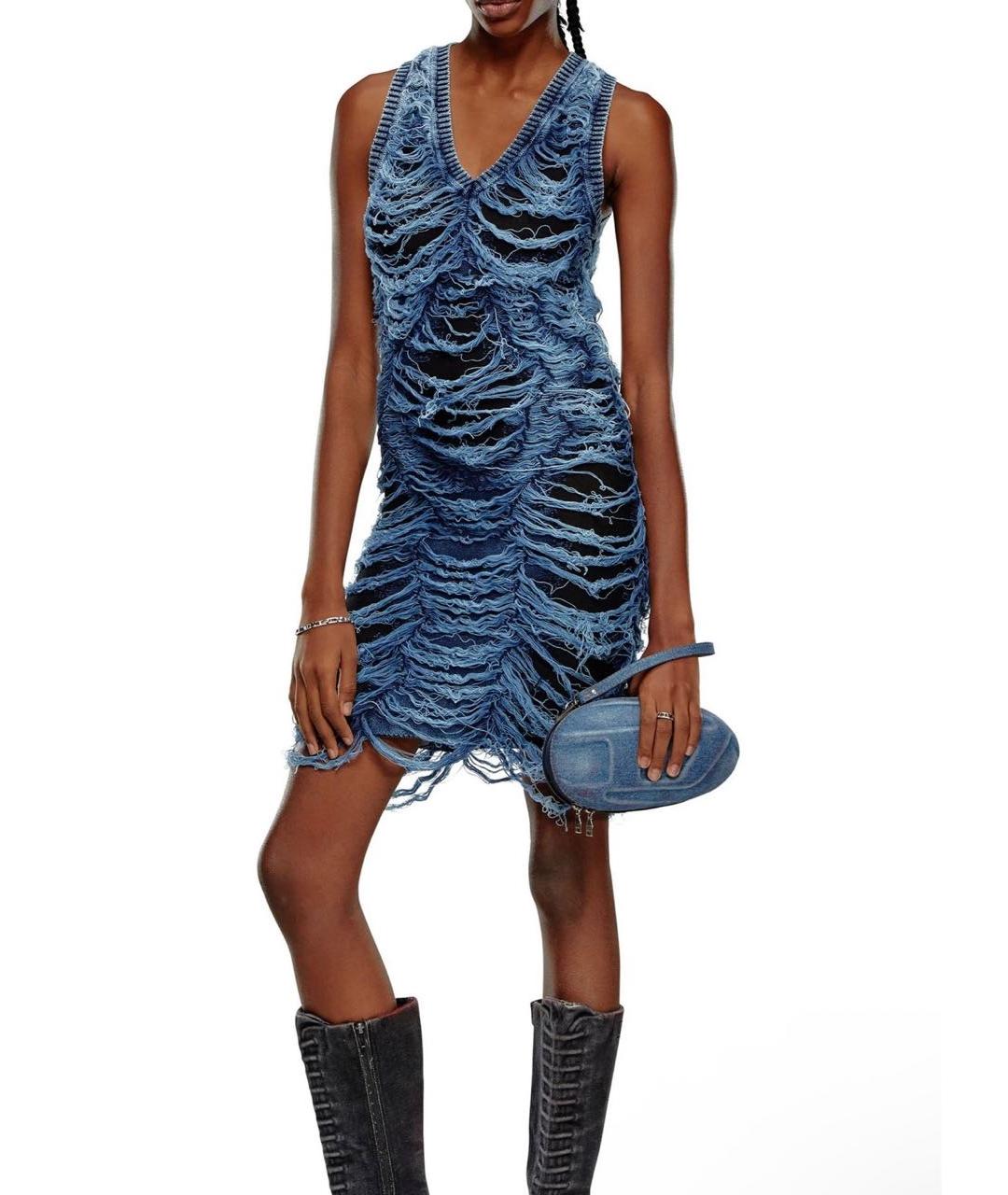 DIESEL Темно-синее хлопковое коктейльное платье, фото 4