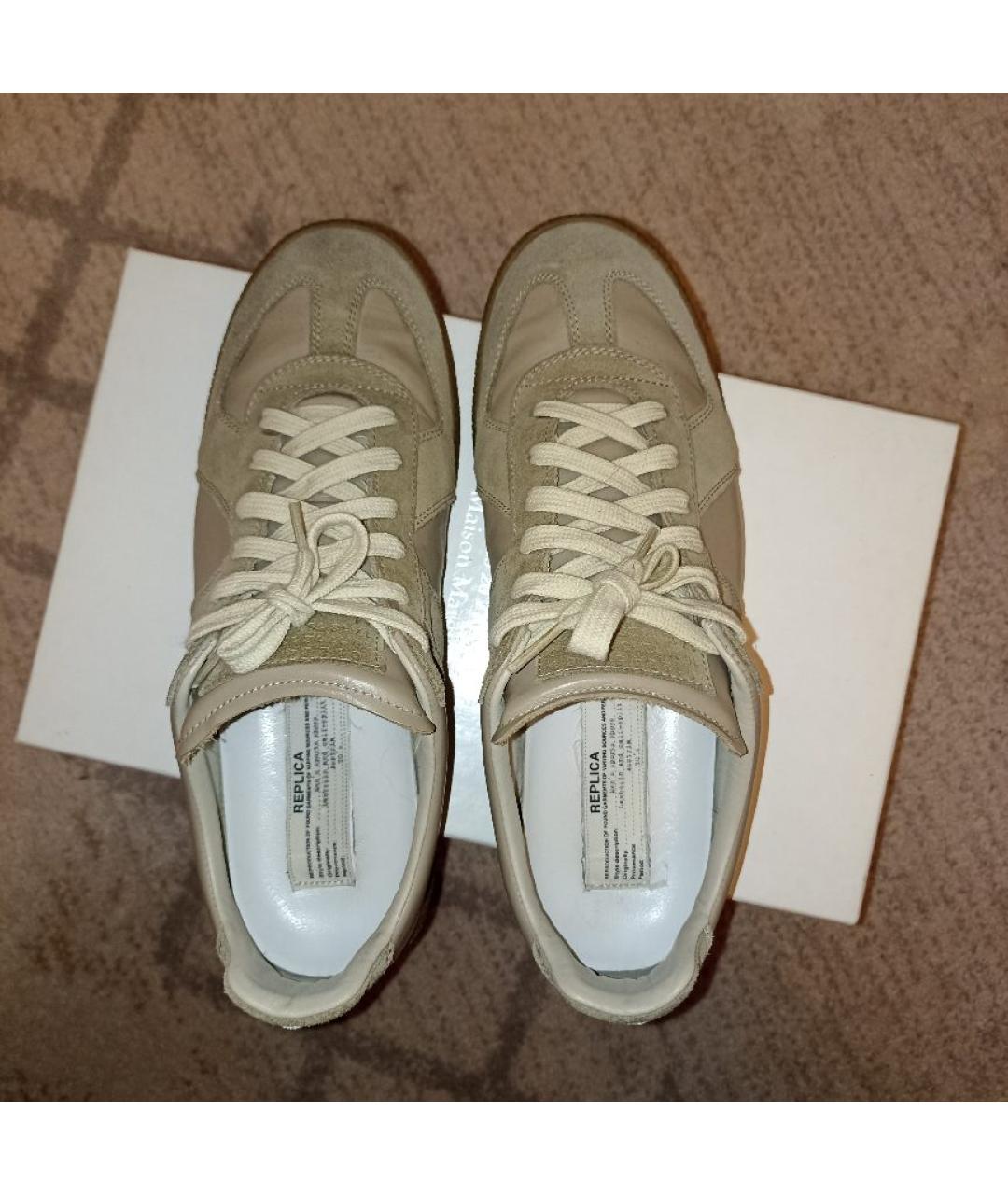 MAISON MARGIELA Бежевые замшевые низкие кроссовки / кеды, фото 3