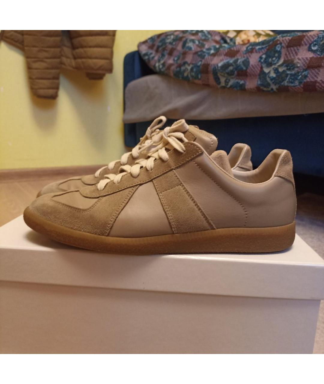 MAISON MARGIELA Бежевые замшевые низкие кроссовки / кеды, фото 8