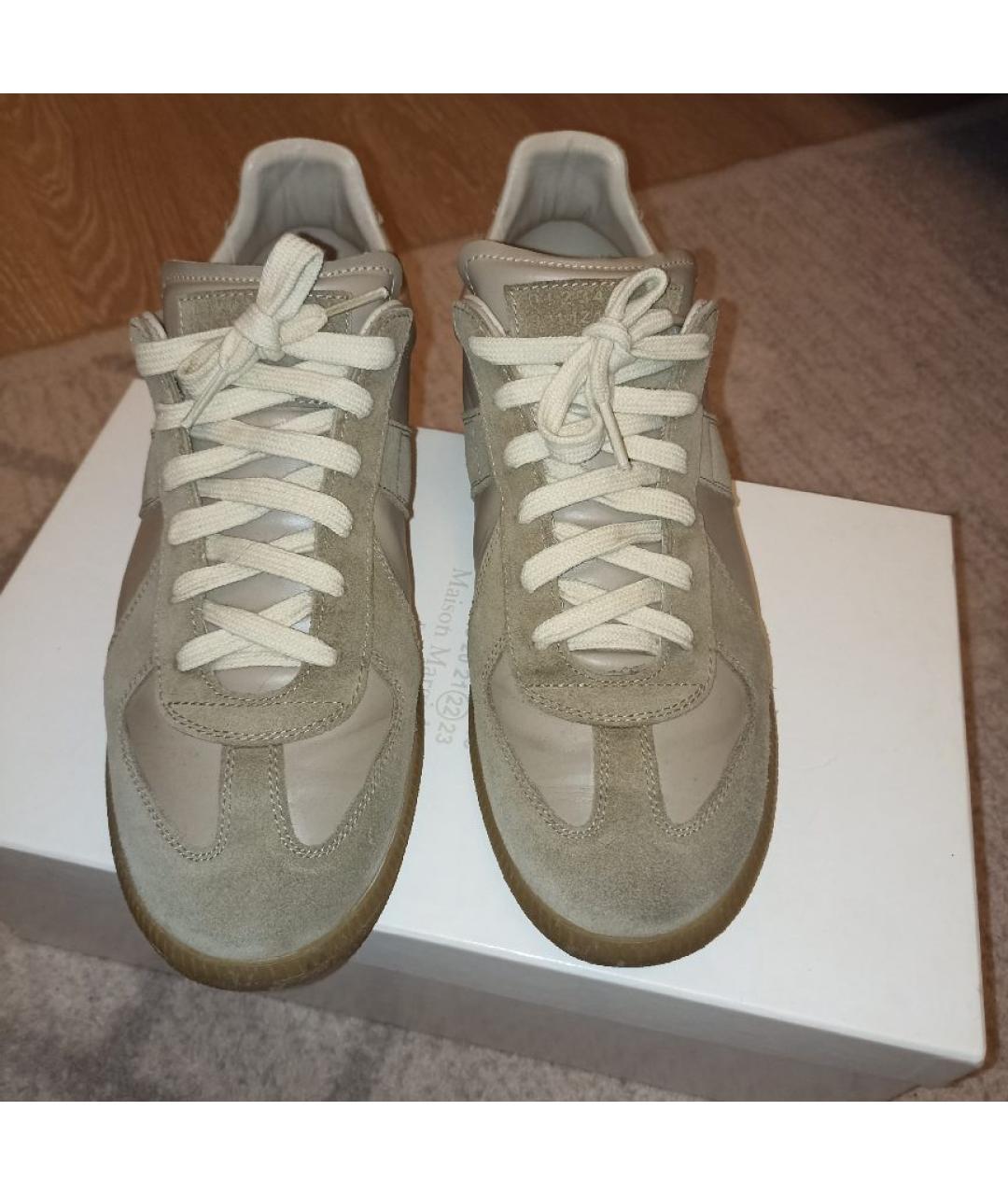 MAISON MARGIELA Бежевые замшевые низкие кроссовки / кеды, фото 2