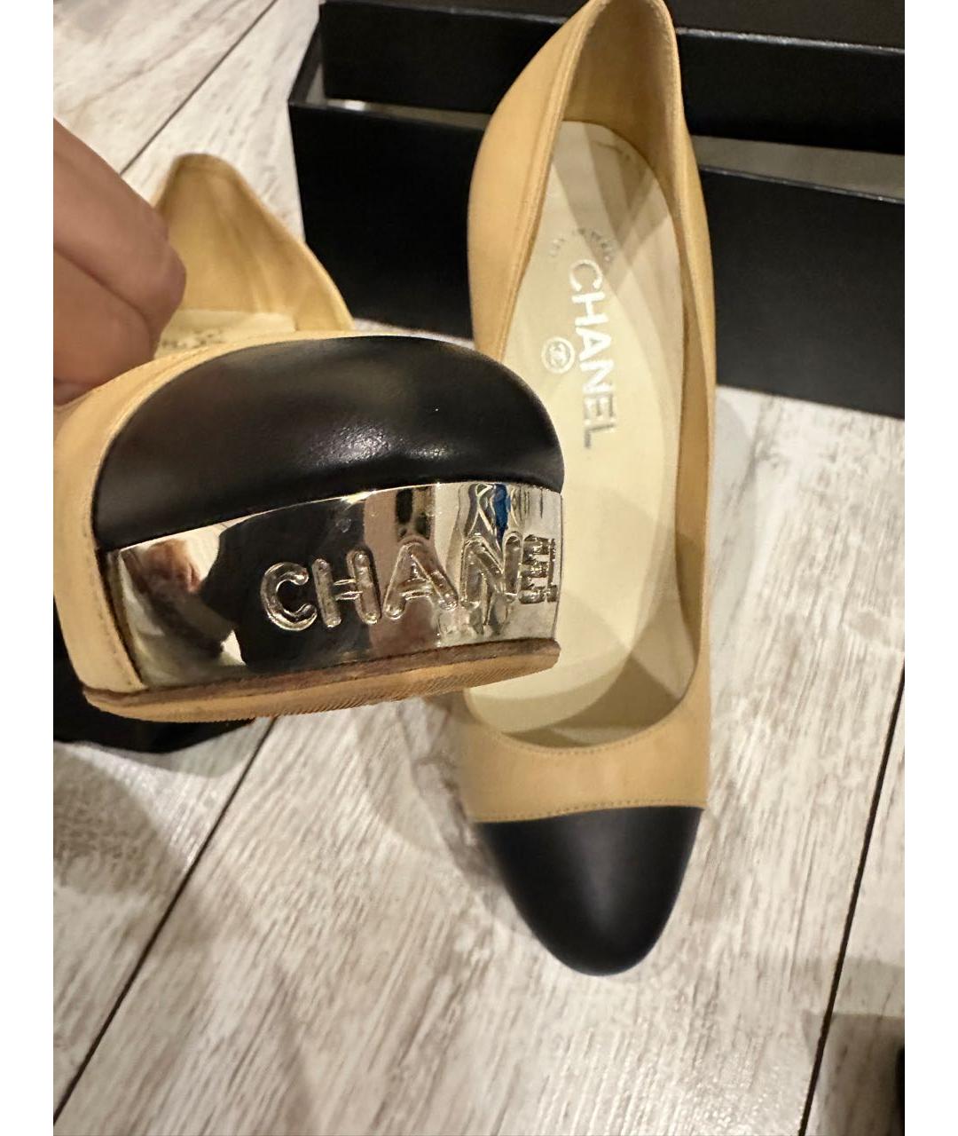 CHANEL Бежевые кожаные туфли, фото 8
