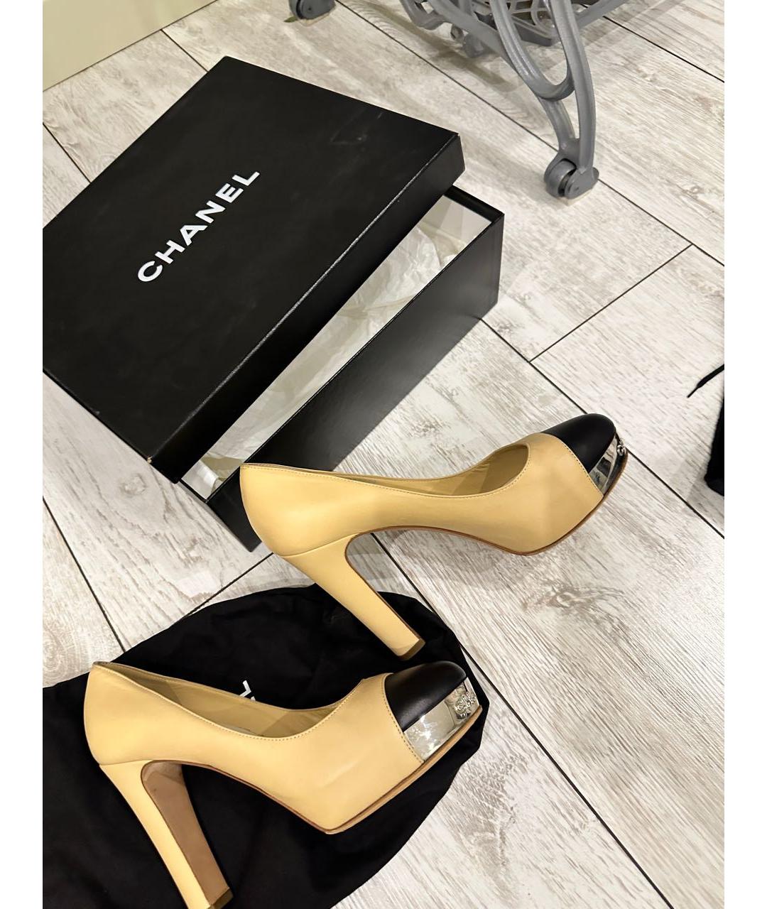 CHANEL Бежевые кожаные туфли, фото 4