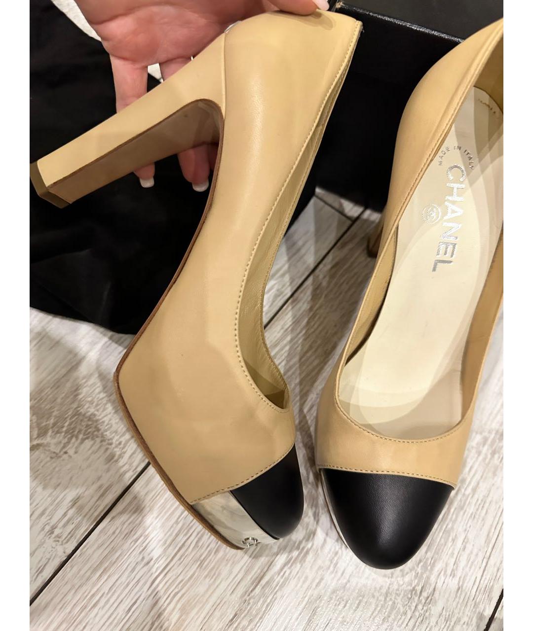 CHANEL Бежевые кожаные туфли, фото 9