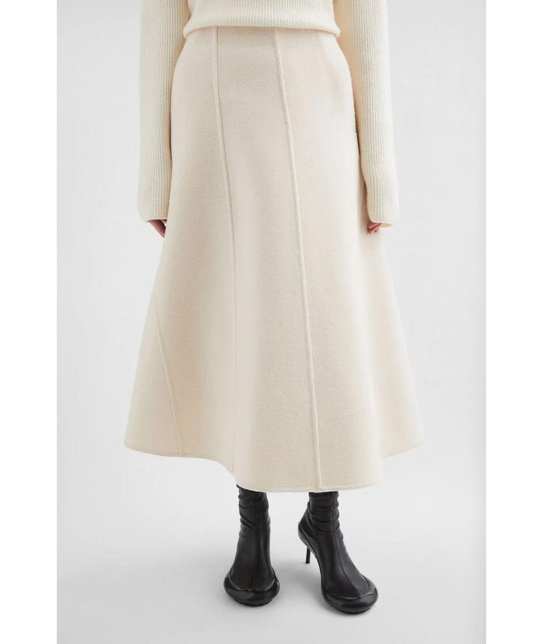 JIL SANDER Бежевая шерстяная юбка миди, фото 3