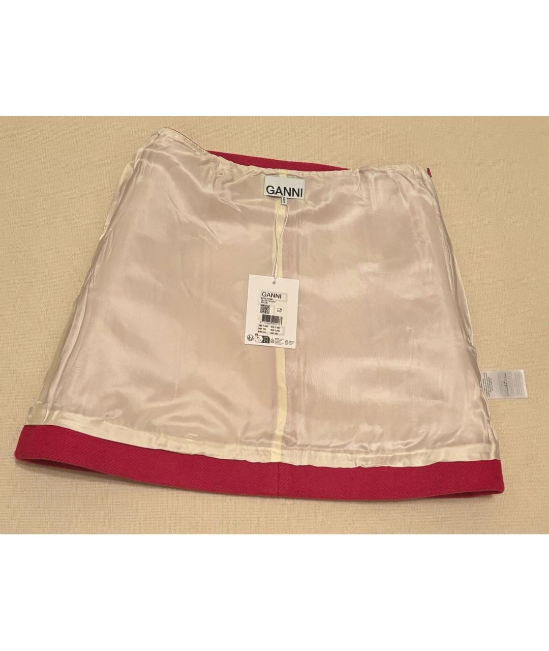 GANNI Фуксия шерстяная юбка мини, фото 4