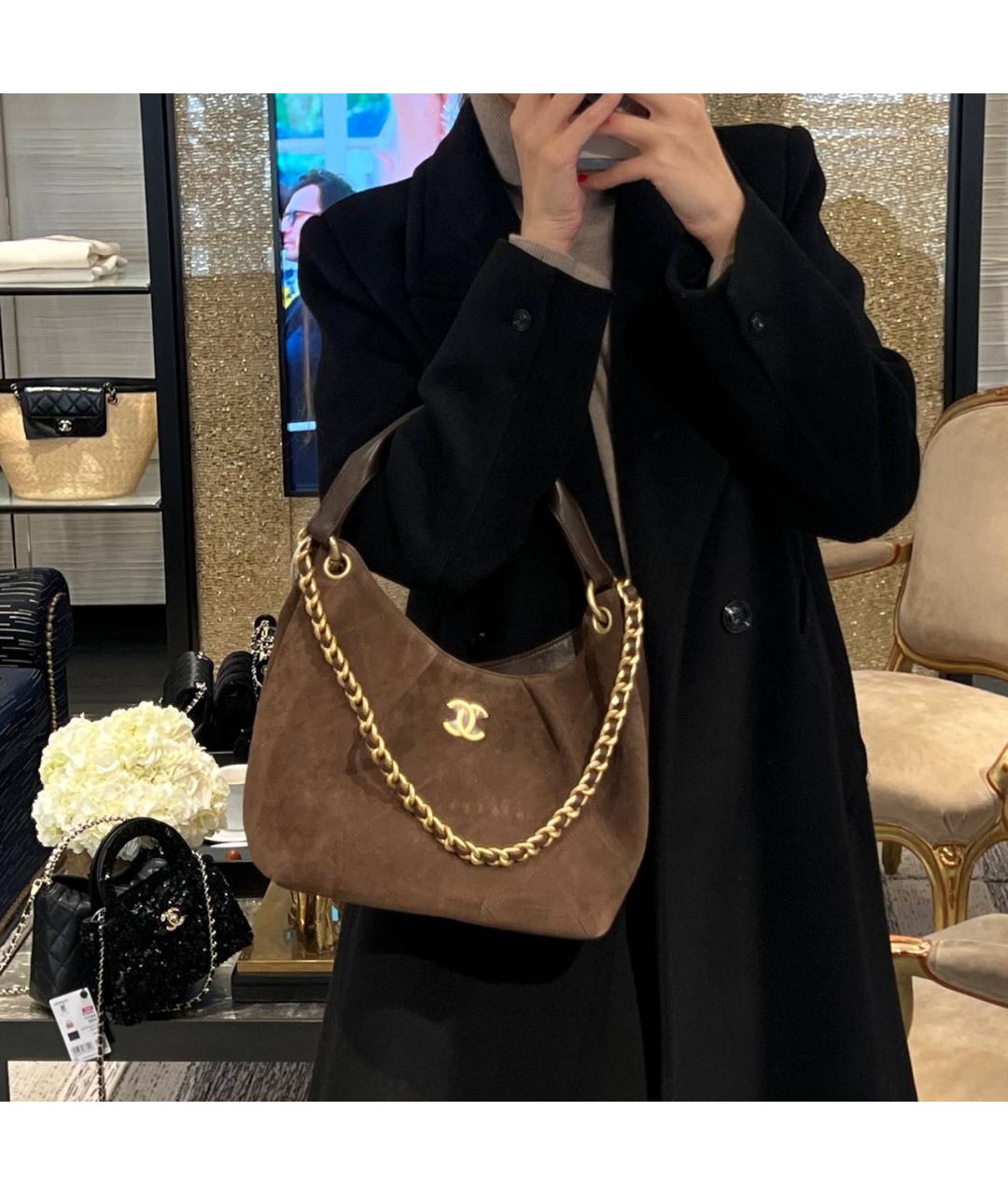 CHANEL Коричневая замшевая сумка через плечо, фото 2
