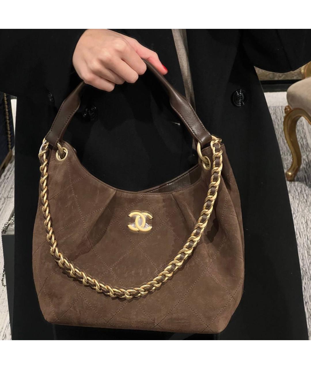 CHANEL Коричневая замшевая сумка через плечо, фото 4