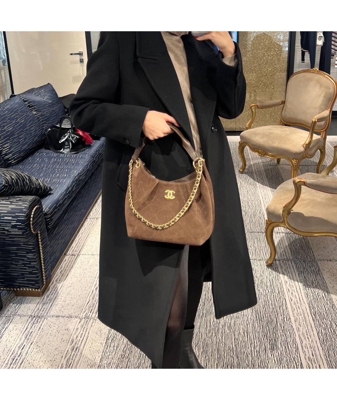 CHANEL Коричневая замшевая сумка через плечо, фото 5