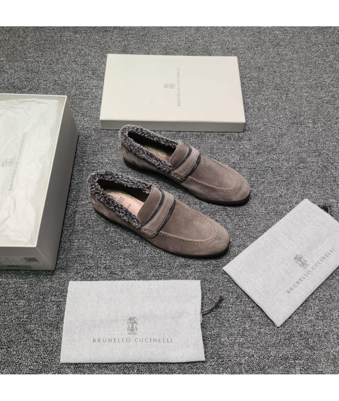 BRUNELLO CUCINELLI Серые замшевые лоферы, фото 2